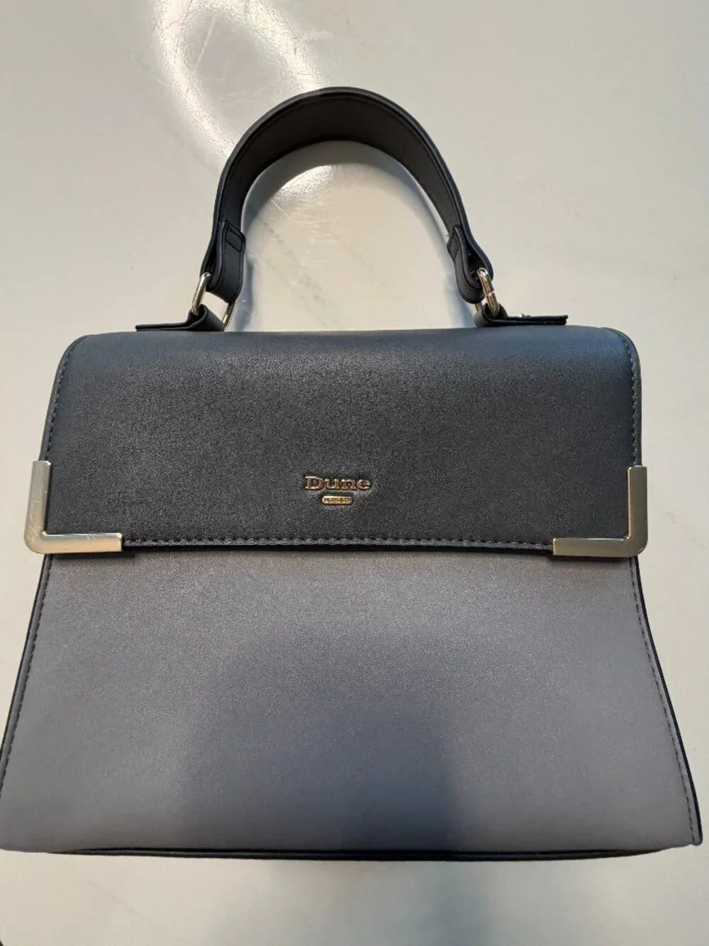 Dune London Black & Gray Darlino Structured Colorblock Satchel Top Handle Bag
